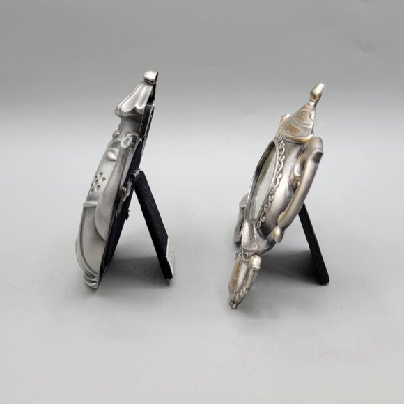 Teapot Shaped Miniature Photo Frames Victorian Style Design Metal Set of 2 - Picture 2 of 4